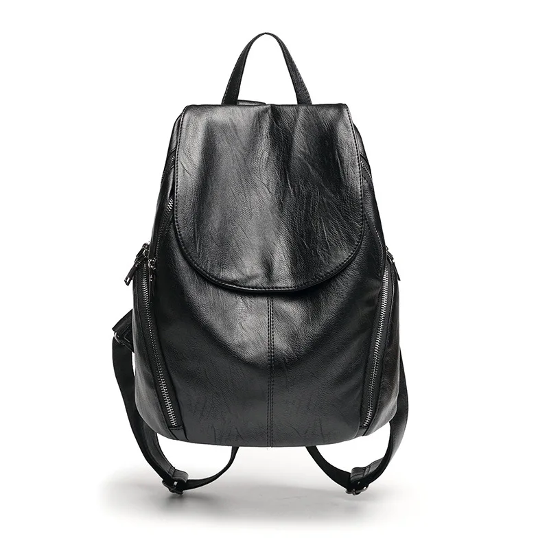 Mochilas de piel auténtica para mujer, morral escolar de alta capacidad, resistente al agua, a la moda, de viaje, color negro