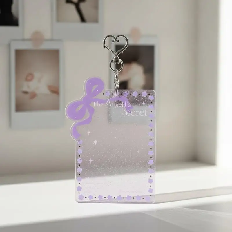 1Pcs Transparent Acrylic Glitter Photocard Holder Bow‑Heart Keychain For Kpop Merch Collection Accessories **** view 6