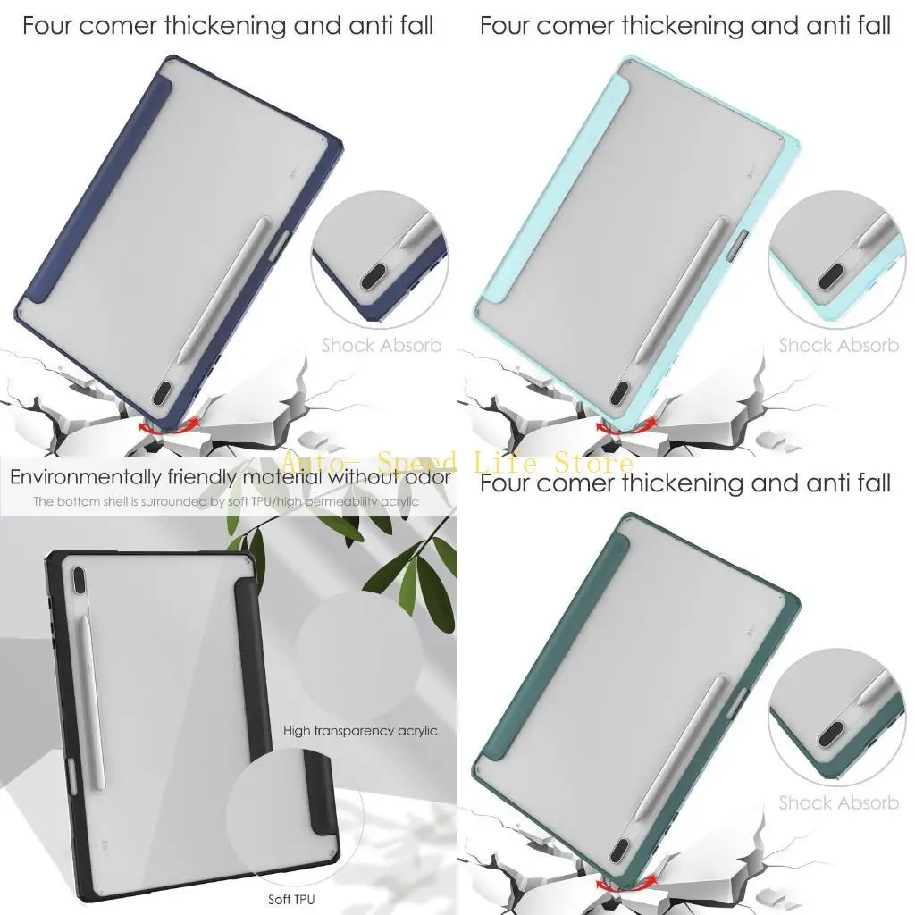 

02DA Tablet Cover for Case for S7 FE 2021/ 2020 Auto Wake Cover Tab for Shell with Pencil Holder Slot Tri-Fold