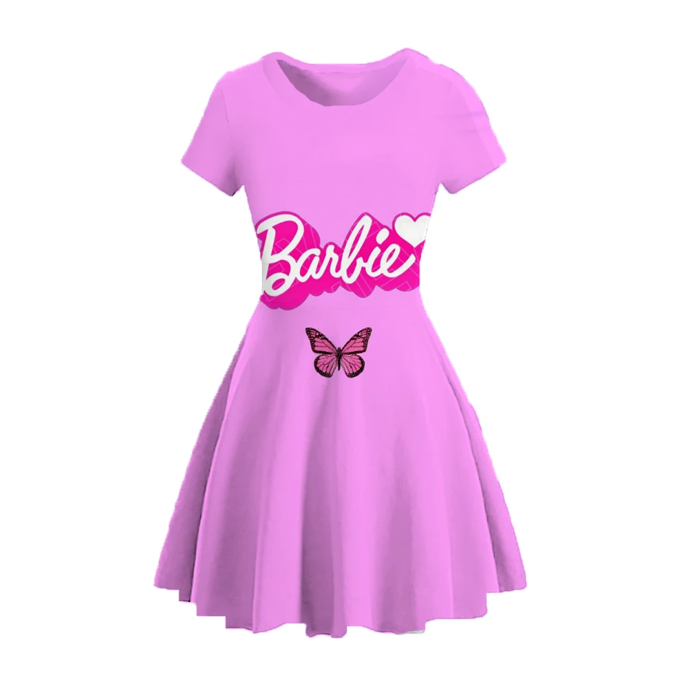 MINISO-Robe de princesse à imprimé Barbie pour fille, vêtements de fête, à la mode, cadeau d'anniversaire, nouvelle collection d'été