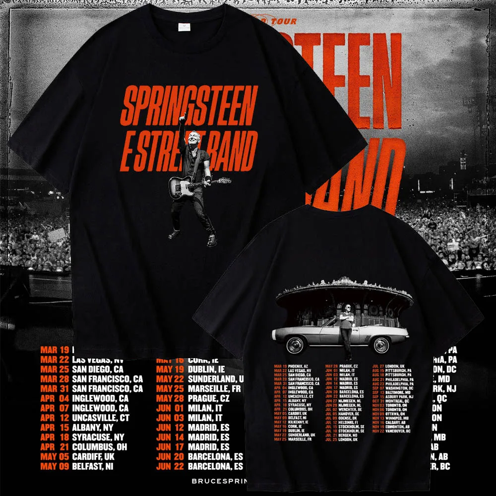 Bruce Springs teen und E Street 2024 Tour T-Shirts Unisex Harajuku O-Ausschnitt Kurzarm beliebte Musik hemden Fans Geschenk