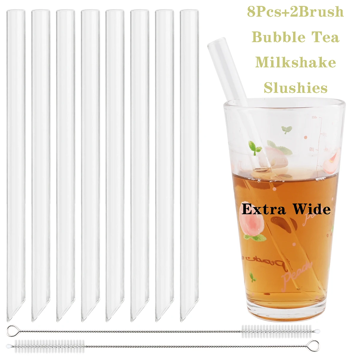 

8pcs 200x14mm Reusable Glass Straws Transparent Bevel Glass Straws Set for Cocktails Bubble Tea Suitable for Party Weddings Gift
