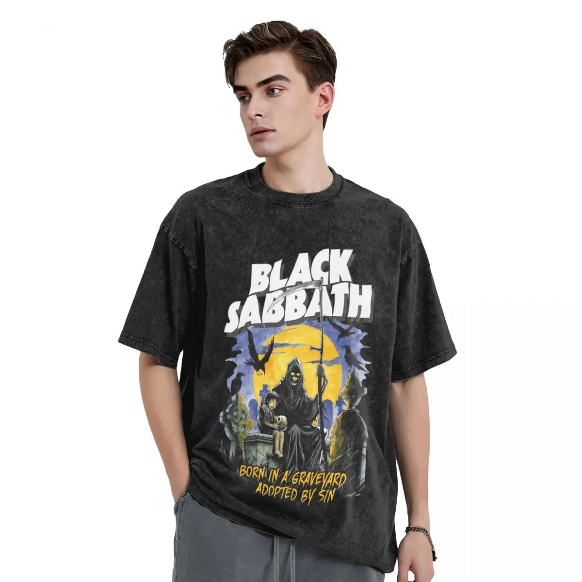 Black Sabbathes Rock T Shirt Hip Hop Washed Street T-Shirts Heavy Metal Vintage for Men Women Tops Streetwear Printed Tees