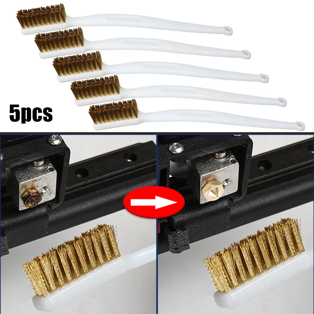 5pcs Plastic Handle Brass Wire Brush Kit For Industrial Use Including Polishing Rust Removal And Maintenance Tasks