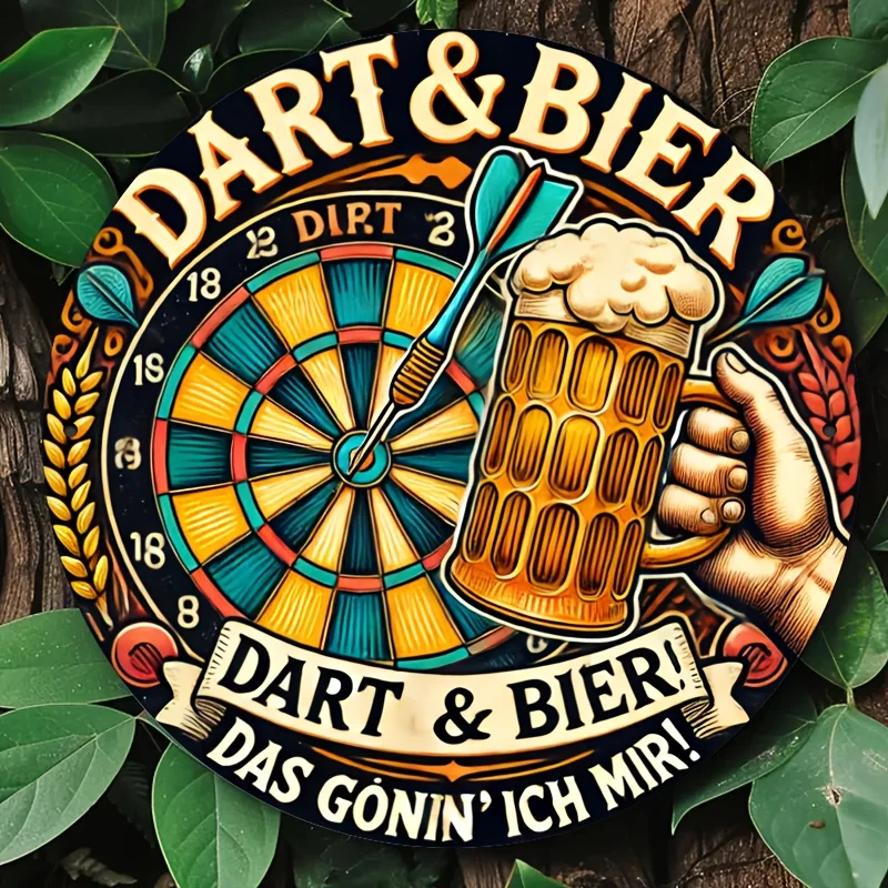 1 Stück Vintage Dart & Bier Metallschild, 20x20cm Aluminium-Wandkunst, Retro Bar-Dekoration für Zuhause, Büro, Küche, Esszimmer - Einfach zu Montieren