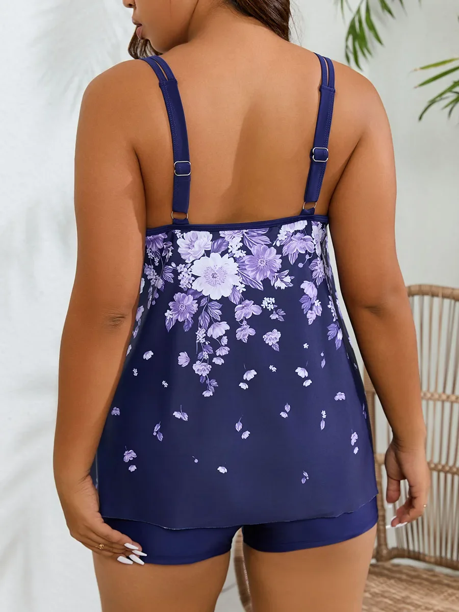 2 Pieces Tankini 2025 Large Plus Size Swimsuit Women Printed Swimwear Female Bathers Bathing Swimming Swim Suit Beachwear