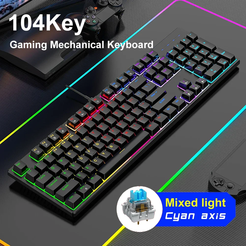16 RGB Wired Mechanical Keyboard 104 Keys Gaming Keyboard Esports Keyboard Hot-Swappable Ergonomic Keyboard for Laptop Macbook