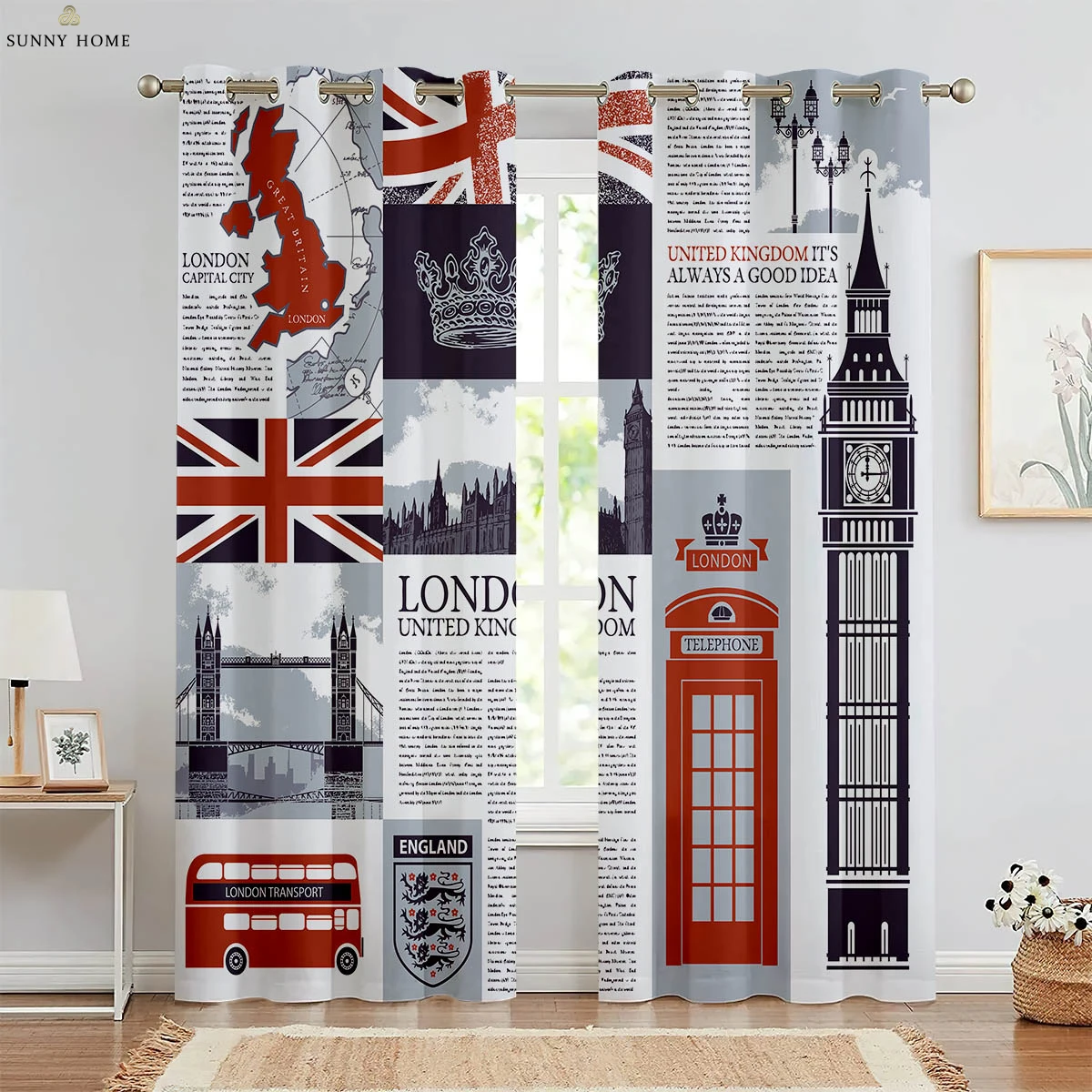 

Black And White Retro Building Red Bus 3d Printing Curtain Bedroom Living Room Kitchen Study Room Decorative Curtain 2 Pieces