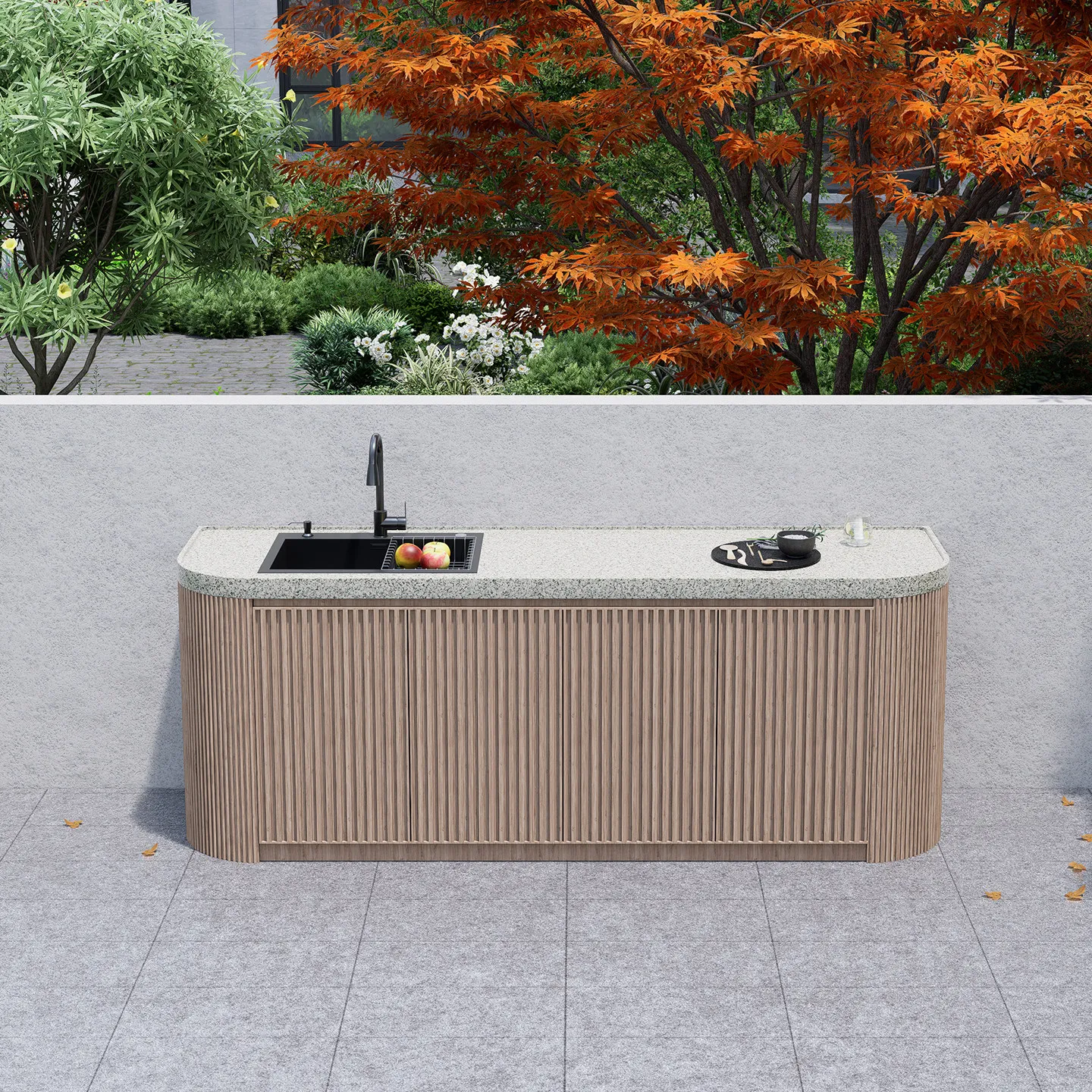 Any Size Custom Outdoor Kitchen Island Sink Curved Countertop Waterproof Rustproof Aluminum Storage Cabinet Patio Backyard Garde