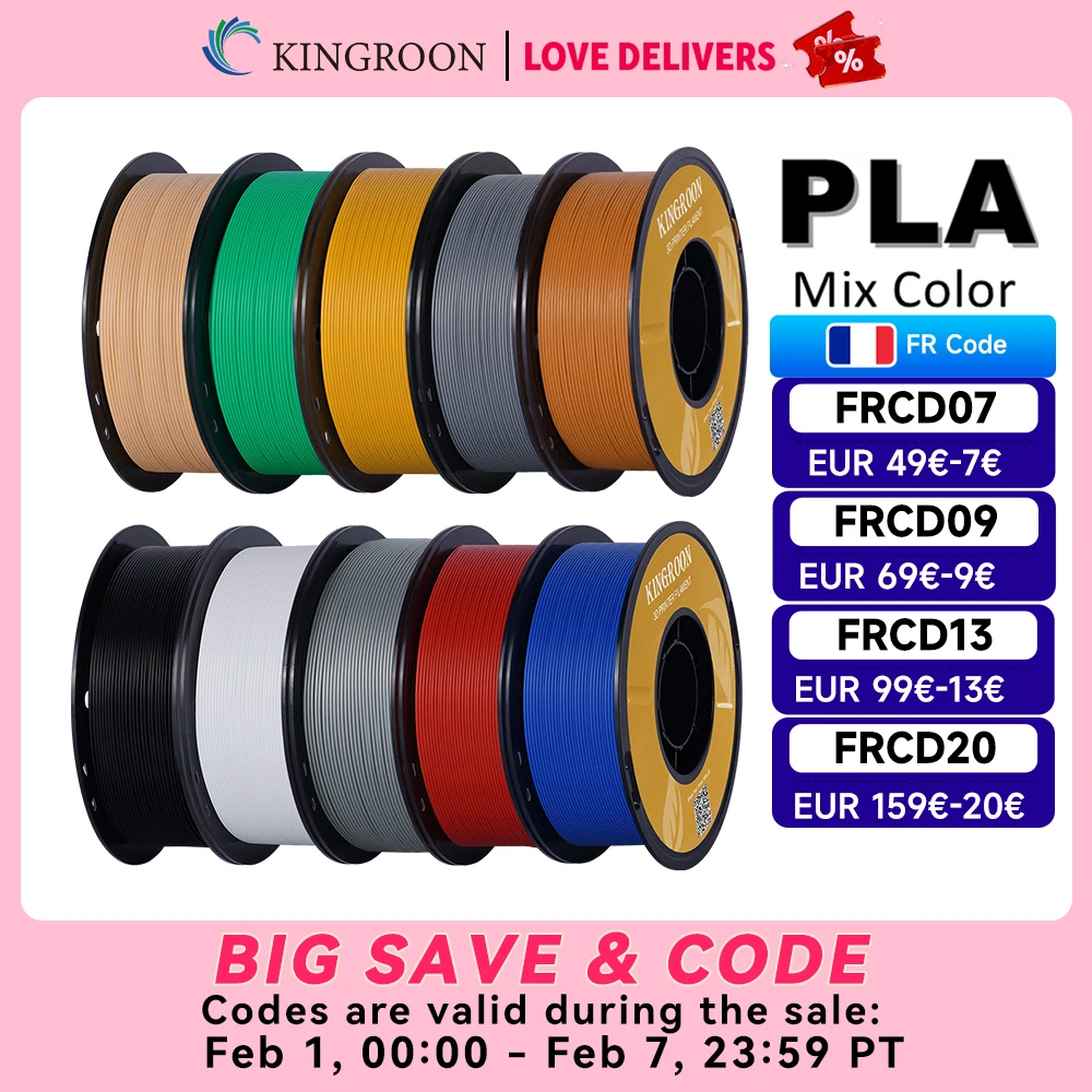 KINGROON PLA Filament 1.75mm 5/10KG pla plastique pour imprimante 3D, Standard 1 kg/rouleau Filaments d'impression 3D mélange de couleurs expédition locale