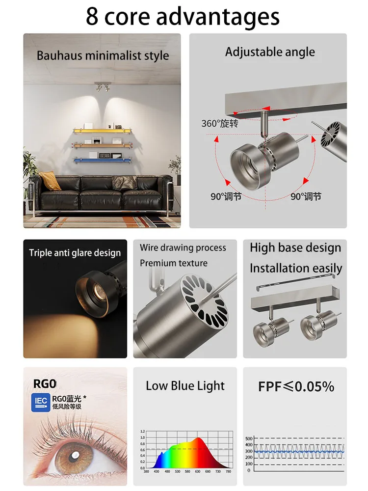 Led Spotlights Bauhaus Industrial Style Spot Light 2 3 Heads Stainless Steel Nickle Color Ceiling Lamp Surface Mounted Lighting