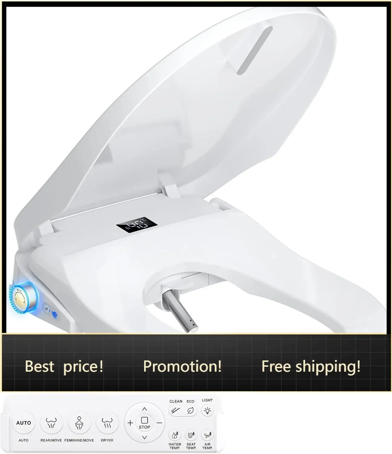 Brand new fast shippingBestsellerBidet Toilet Seat Elongated Electric Smart Heated Toilet Seat,Remote | Instant Warm Water & Air