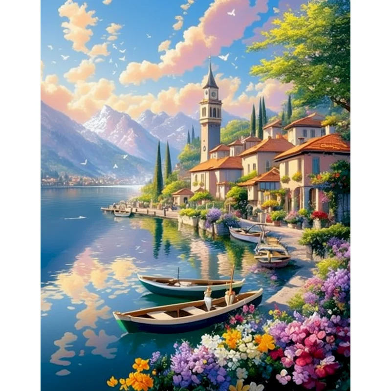 

SDOYUNO 5D Diamond Painting Landscape Diamond Mosaic Embroidery Beads Sets Seaside Town Handicraft Decoration For Home