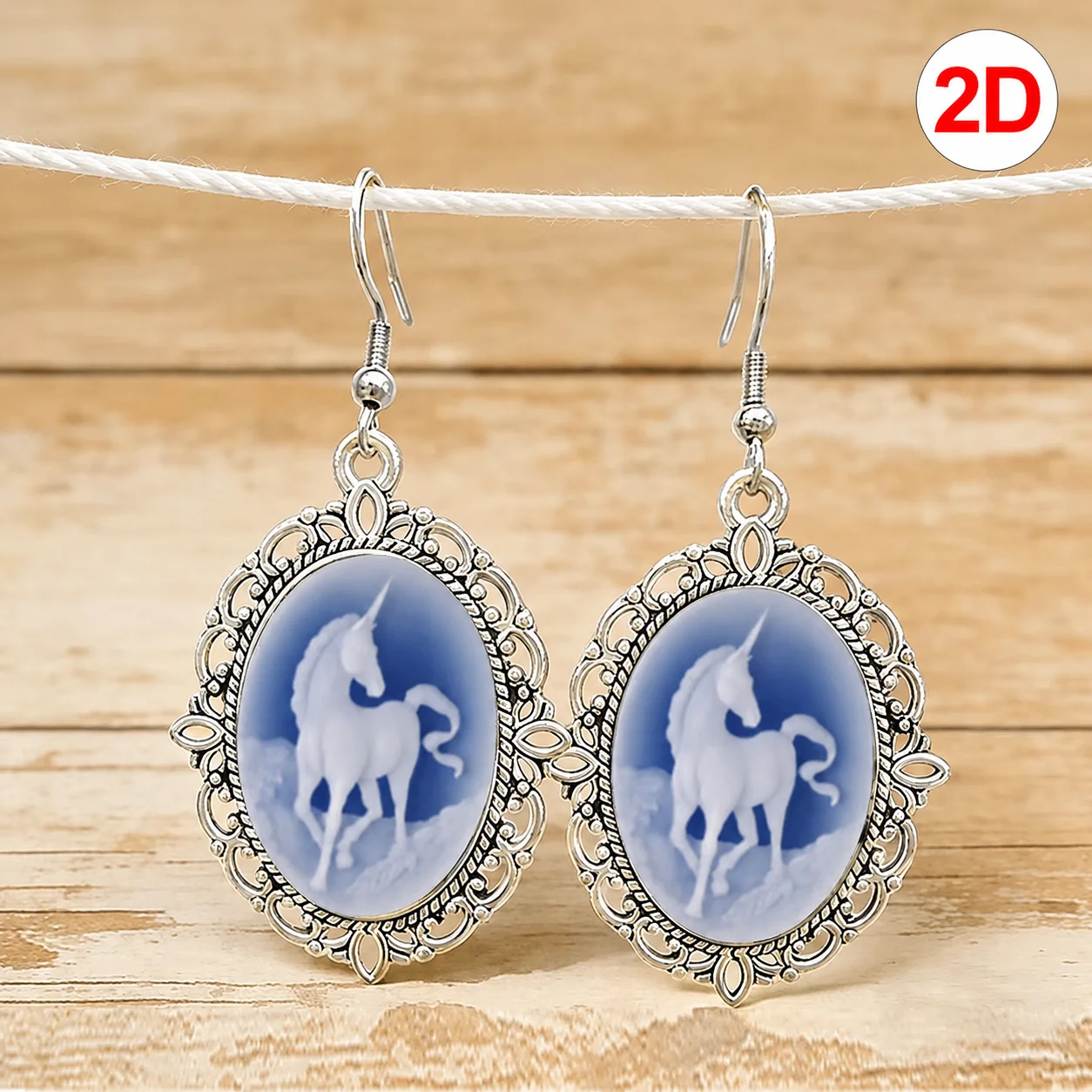 Gothic Black White Horse Pattern Drop Earrings for Women Antique Silver Color Frame Hook Earrings Animal Jewelry Gifts