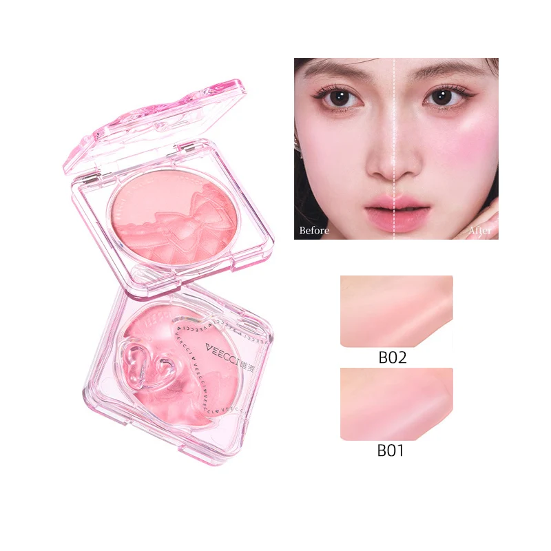 VEECCI Rubor Relieve de Encaje, Acabado Satinado, Pigmento Construible, Larga Duración, Tonos Rosa y Melocotón para Maquillaje