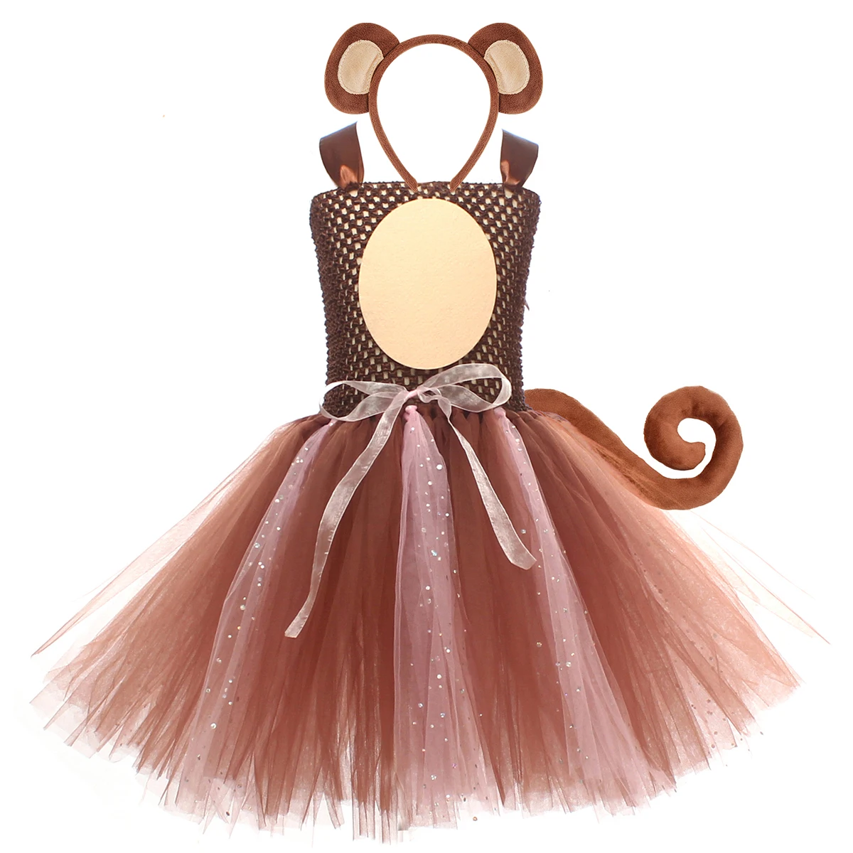 Sparkly Brown Monkey Costumes for Baby Girls Forest Tutu Dress Kids Animal Halloween Outfits Children Birthday Carnival Clothes image 6