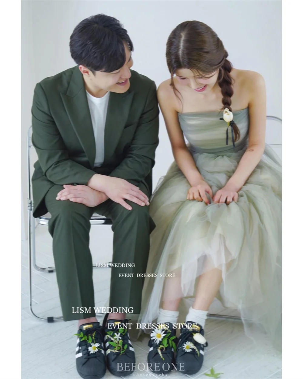 LISM-vestidos de noche de fiesta de boda de línea A verde salvia, corsé de sesión de fotos de Corea, drapeados pliegues, tul suave, largo, vestido Formal personalizado