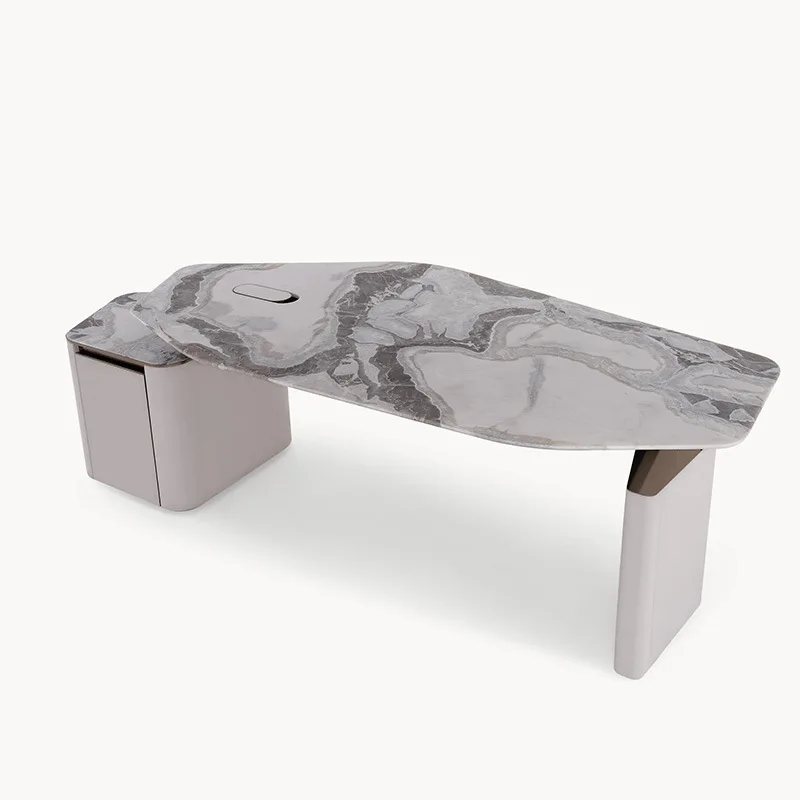 Marble desk with cabinet and power port