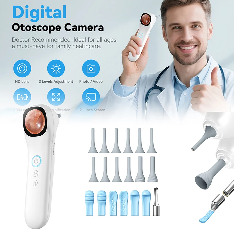 1080P HD Ear Camera 5-in-1 Smart Detector With Screen Ear Scoop Set 6 Replacement Ear Scoops 12 Replacement Check Heads Ear Tool