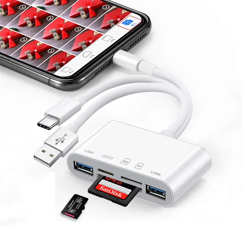 8in1 USB LT SD TF Card Reader สำหรับ iPhone Micro โทรศัพท์ Multi-Function Adapter Converter HUB
