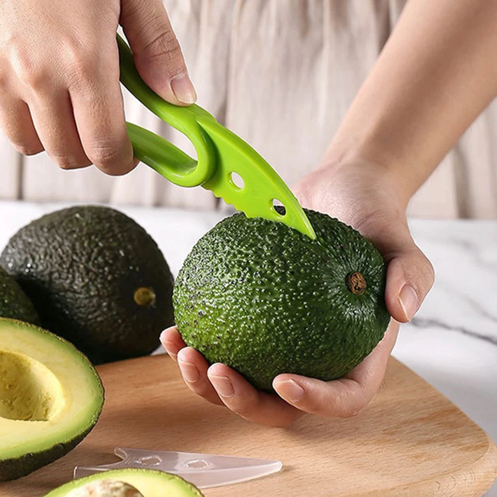 JJYY 3 In 1 Avocado Slicer Shea Corer Butter Fruit Peeler Cutter Pulp Separator Plastic Knife Kitchen Vegetable Tools