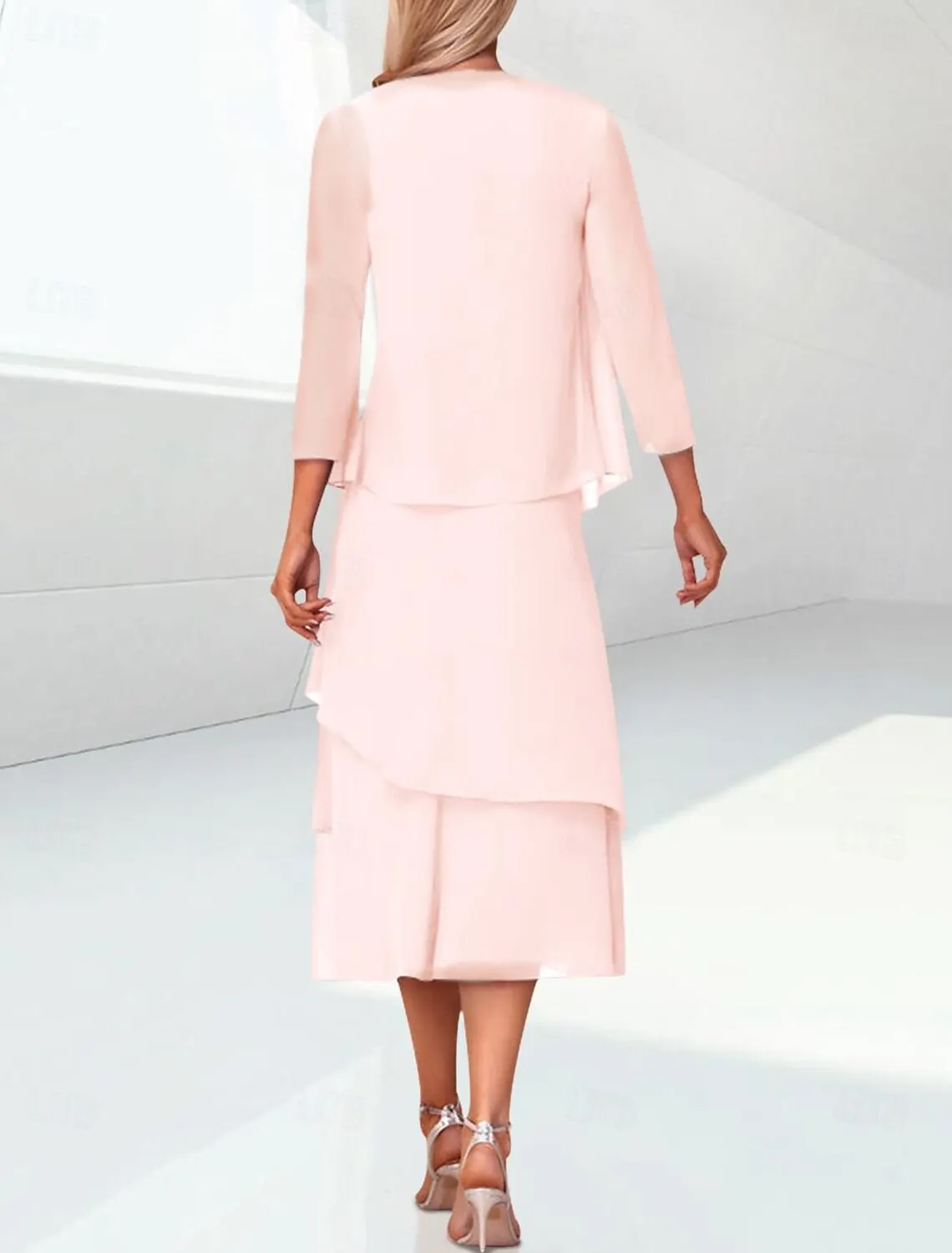 맞춤형 짧은 핑크 신부 어머니 드레스, 쉬폰 A 라인 O-넥 티 길이 대모 드레스, 여성용