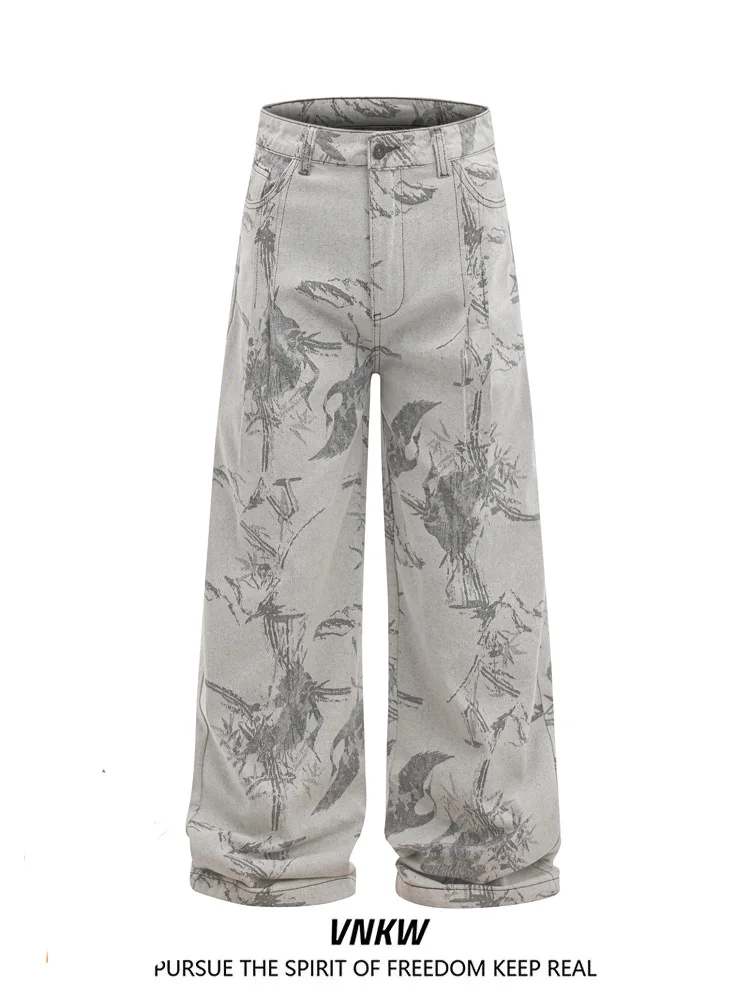 

American Vibe Retro Embroidered Jeans Loose Wide Leg Workwear Trousers for Men Casual Wear All Seasons Trendy Brand