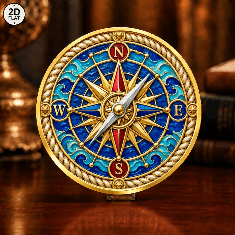 1pc Maritime Sailboat Compass Rose Commemorative Challenge Coin Ocean Wave Nautical Metal Souvenir Token Gift & Keepsakes