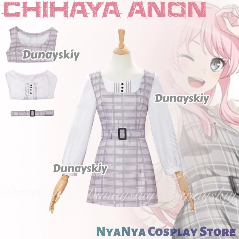 

BanG Dream! Anime Chihaya Anon 코스프레 MyGO!!!!! Guitarist With Striped Plaid Skirt With Pink Long Wig 코스프레 Costume Full Suit