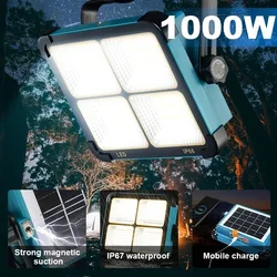 Lámpara portátil superbrillante para tienda de campaña, 1000 vatios, recargable por USB, luz de inundación Solar LED, iluminación de reparación de trabajo impermeable para exteriores