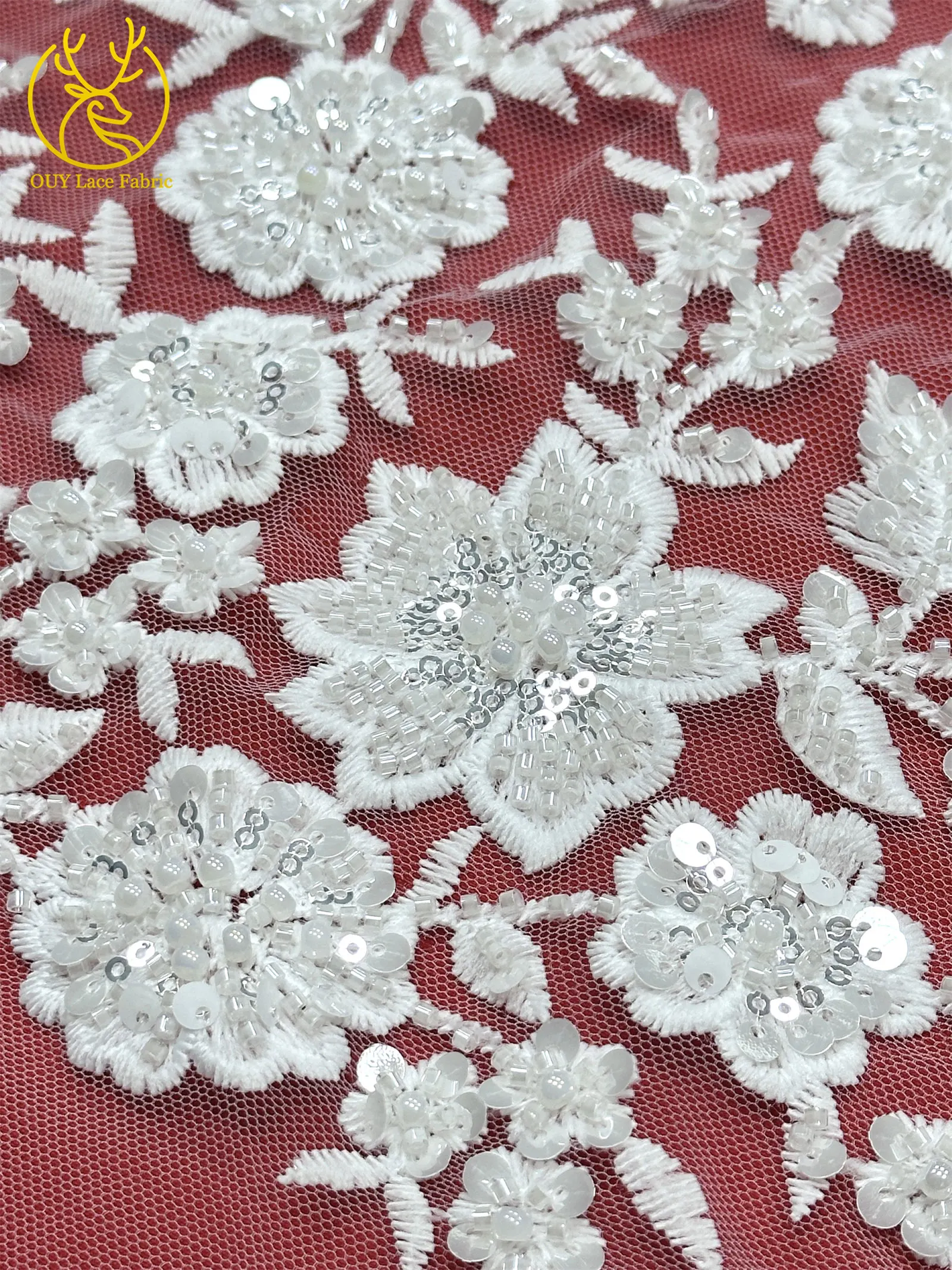 Neuer Stil Nigerianischer Bestickter Perlen-Spitzenstoff Hochwertige Afrikanische Pailletten-Spitze Brautkleid DIY Dekorationsstoff – Detail 14