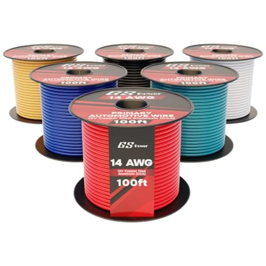 

600Feet CCA 14 Gauge Wire Automotive 100Feet Spool 6 Colors 14 AWG 12v Speaker Electrical Wire Low Voltage Primary for Car Ster