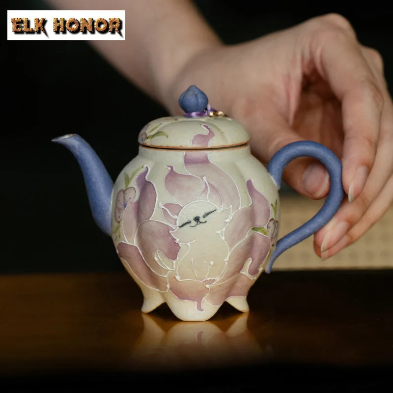 100ml Hand-painted Nine-tailed Fairy Fox Teapot Antique Tea Infuser Pot Tea Soaking Kettle With Ball Hole Chinese Tea Set Craft