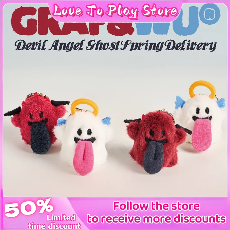 

2025 Hot Spring Special Mini Angel Devil Fury Tongue Fury Edition Cute Ghost Keychain Doll Pendant Couple Commemorative Gift