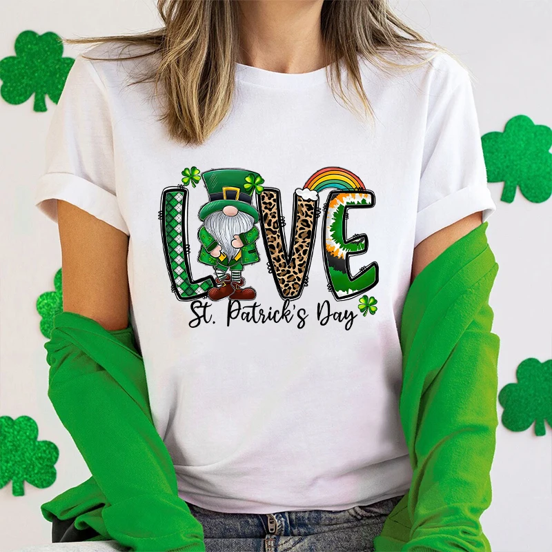 St. Patrick's Day T Shirt for Women Short Sleeve Tees Fashion Lucky Day Shamrock Love Graphic Y2k Tops Female Clothing