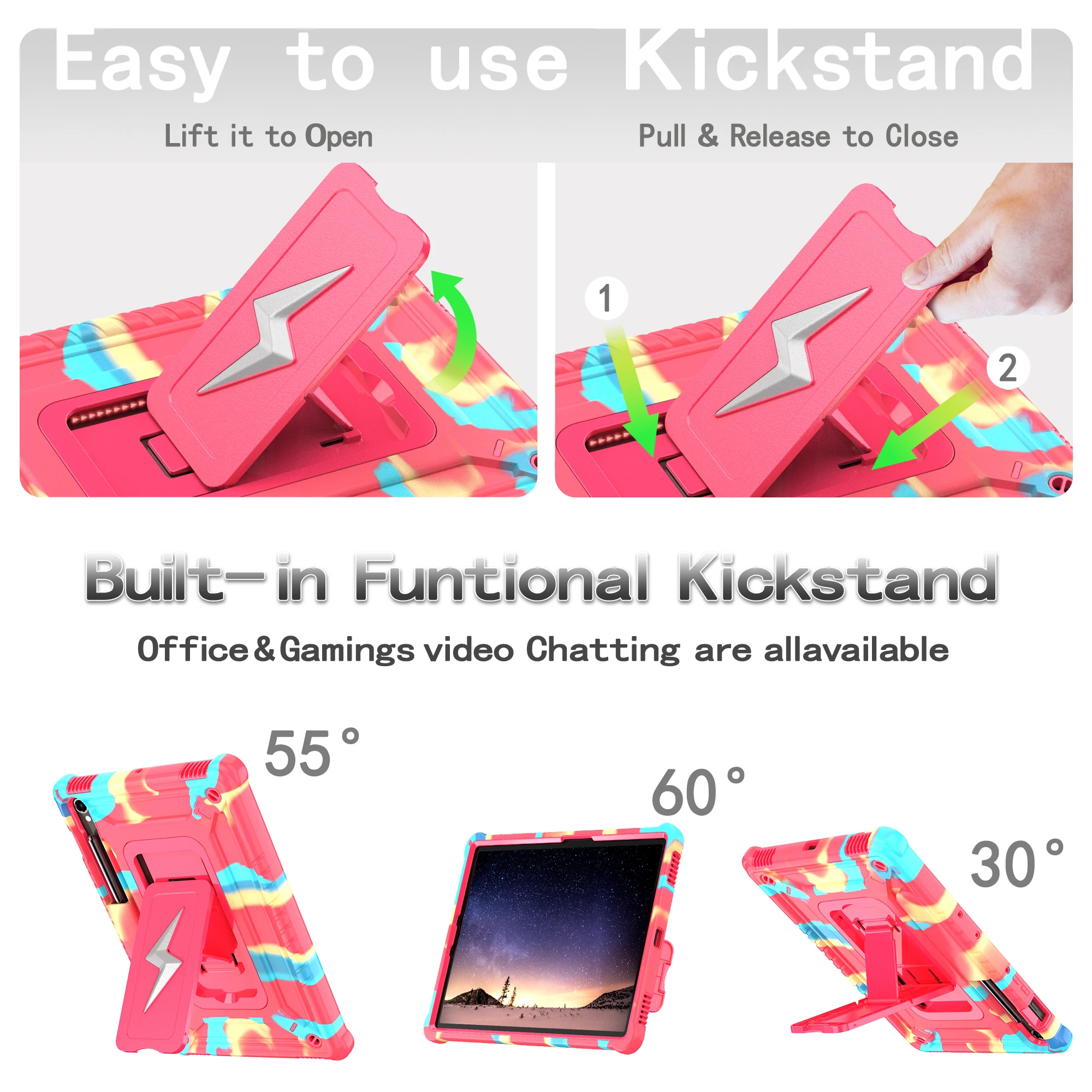 Case For Samsung Galaxy Tab S10 S9 FE S8 S7 Kids case With Foldable Bracket Protective Tablet Cover With Shoulder Straps