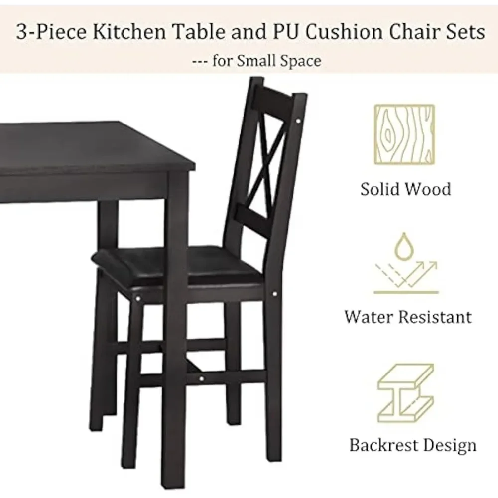 Able Set 3 Piece Dining Table Set Sturdy Wooden Square Table and Chair Breakfast Set for 2 Person, Small Dining Room Table