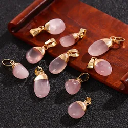 2PCS Rose Quartz Polished Gemstone Pendant Natural Stone DIY Necklace Making Accessories