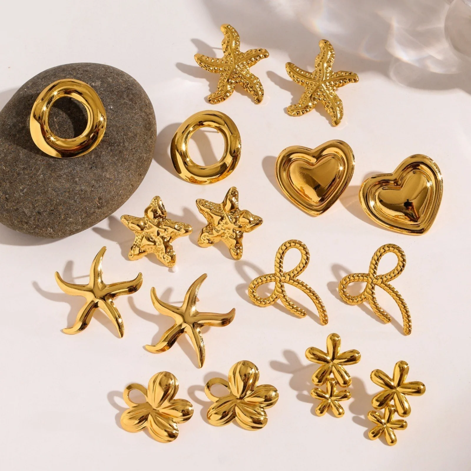1Pair Fashion Stainless Steel Stud Earrings Gold Color Geometric Bowknot Star Ear Post Stud Earrings Women Party Jewelry Gfit