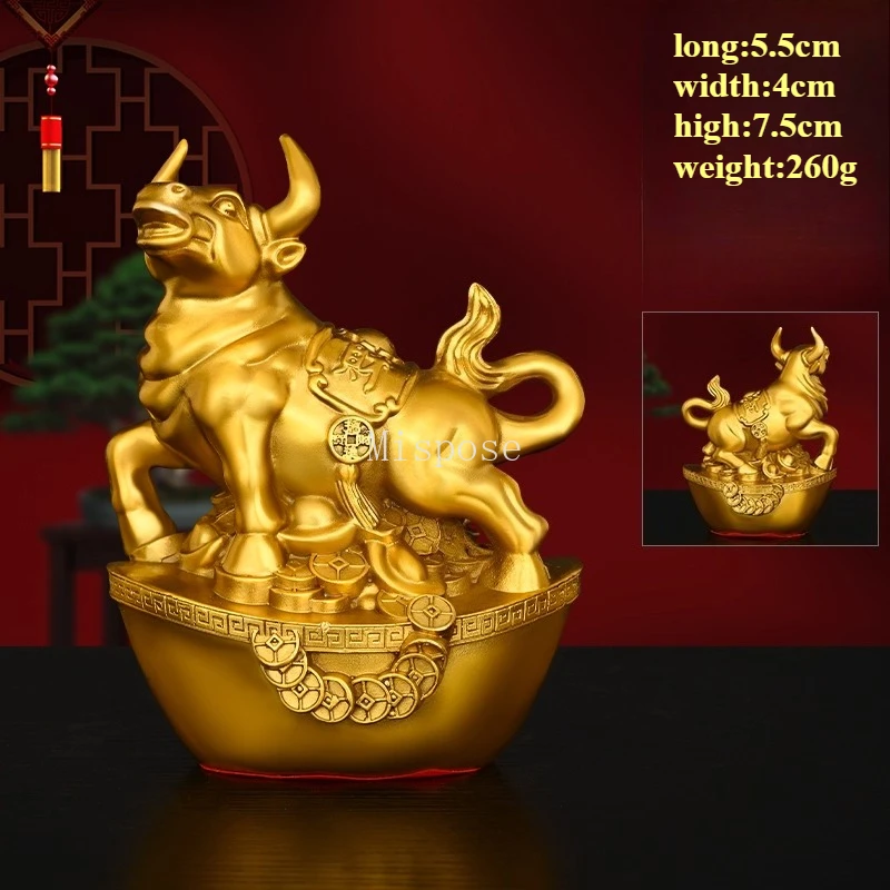 Brass Ox Decorative Piece Treasure Ox for Abundant Wealth Rolling Wealth Office Decor
