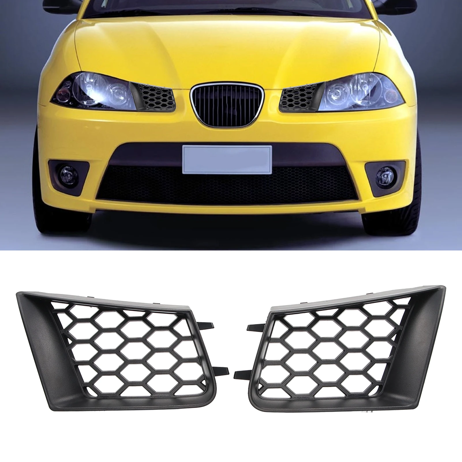 

Front Bumper Upper Grille 2pcs Front Bumper Upper Grill Left Right Matte Black Replacement for Seat Cordoba 6L 2002‑2009