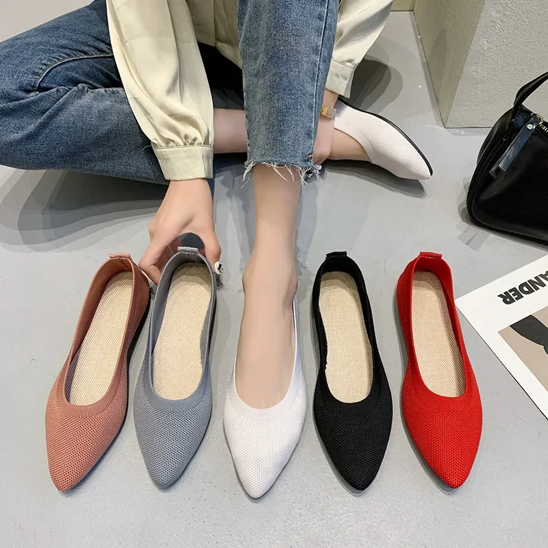 

Women's Ballet Flats Knitting Casual Shoes Slip-on Cute Ballerina Pointe Shoes Not Casual Leather Without Heels Comfortable Shoe