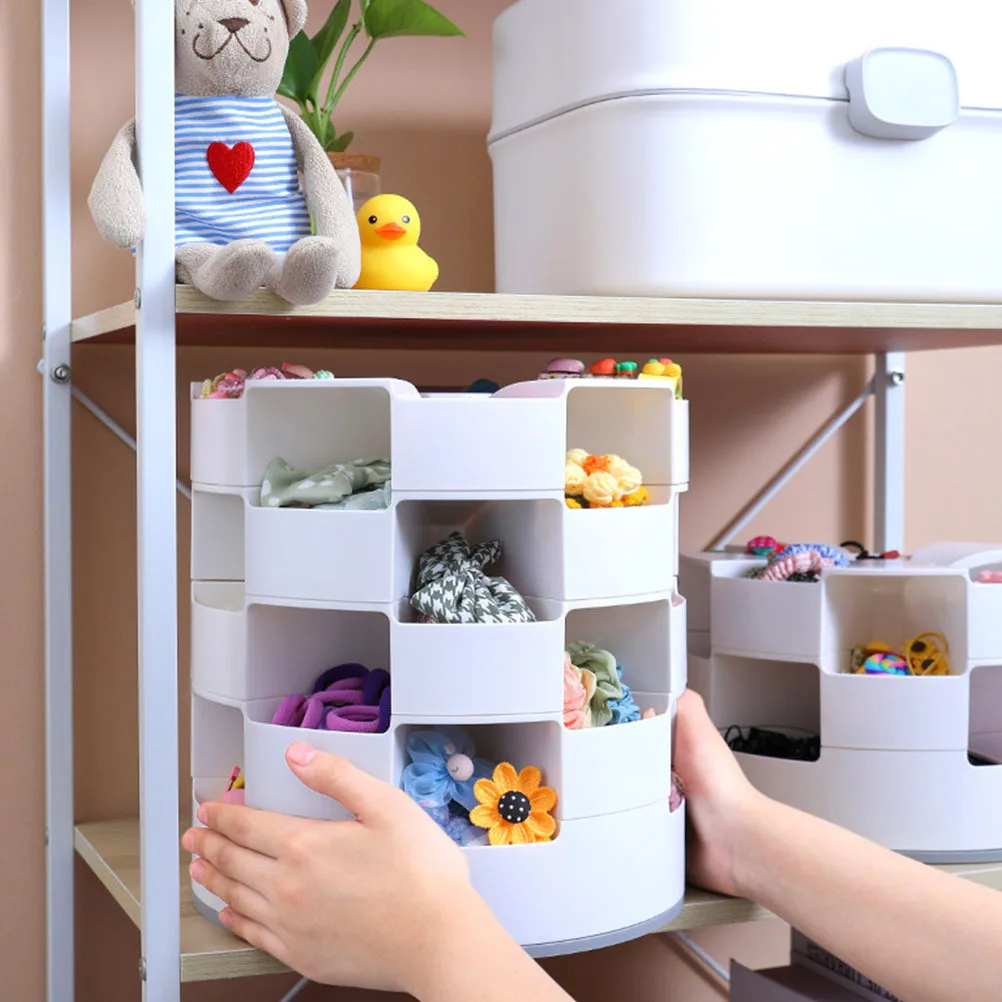 

Children Hair Accessories Storage Box White Rotatable Design Large Capacity Multi-Grids Organizer Hairpin Jewelry Case
