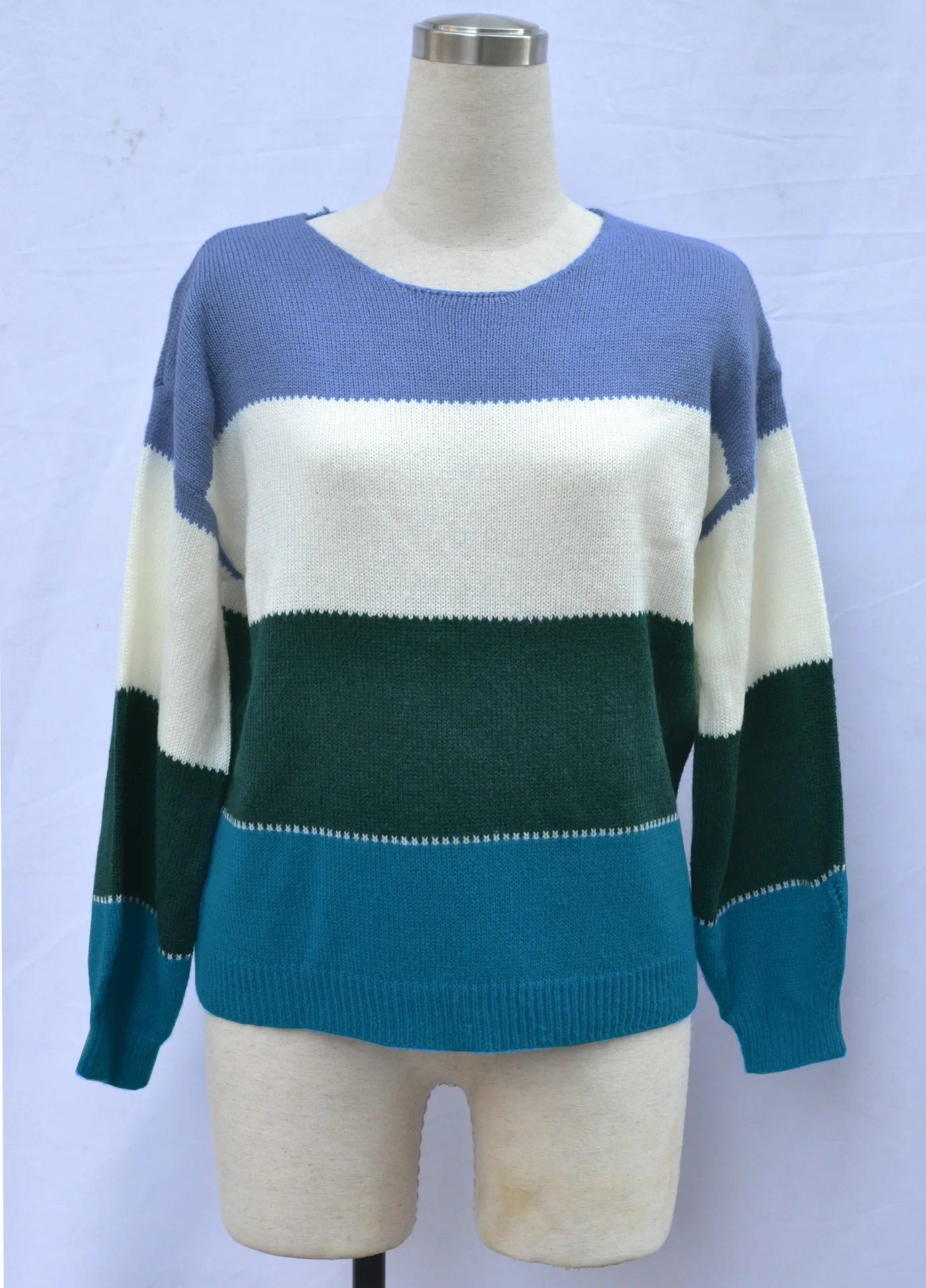 Faux Mohair Women's Sweaters Casual Long Sleeve Crewneck Color Block Patchwork Pullover Knit Sweater Tops 2024 spring Jumper