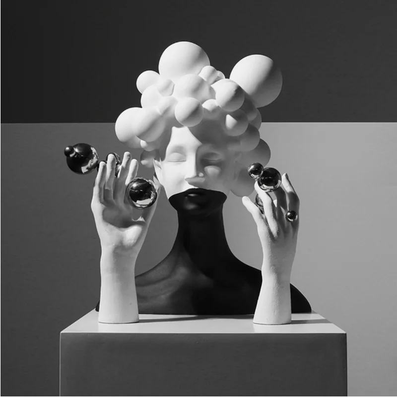 

Abstract Art Figure Sculpture, Resin Decoration, Black and White Female Images, Statues, Gifts, Home Decoration Accessories