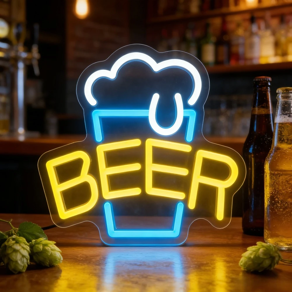 

Неоновая LED-вывеска «Пивная кружка» с эффектом пены для пивных баров, пивоварен, пабов, мужских уголков, игровых комнат, вечеринок в стиле Октоберфест, с регулировкой яркости, настенный декор