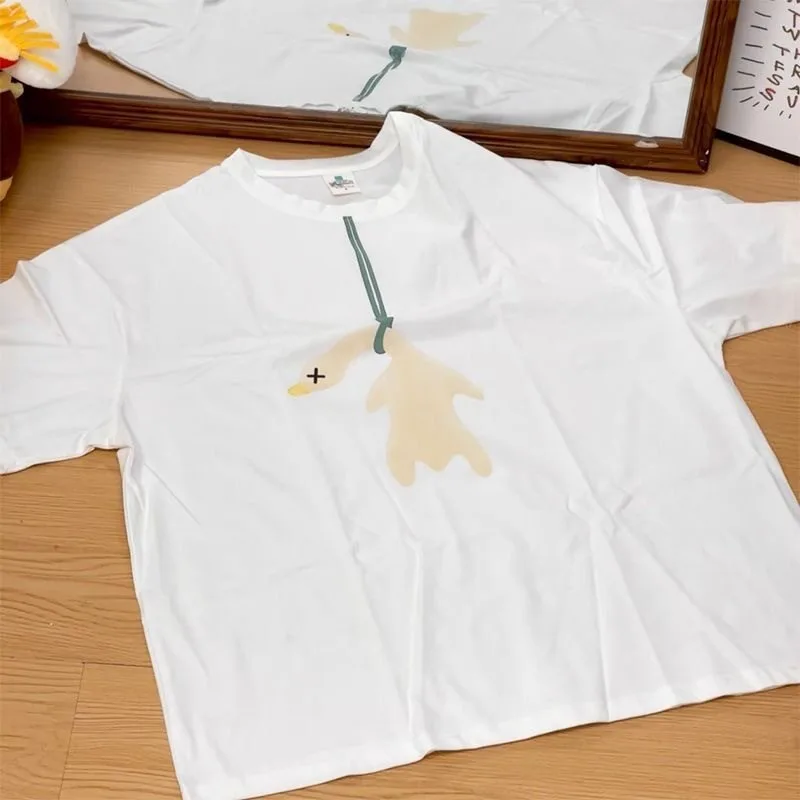 UV Color Changing Roast Duck T Shirt Pure Cotton Crew Neck Loose Short Sleeve Summer UV Induction Creative Casual Couple Top New view 6