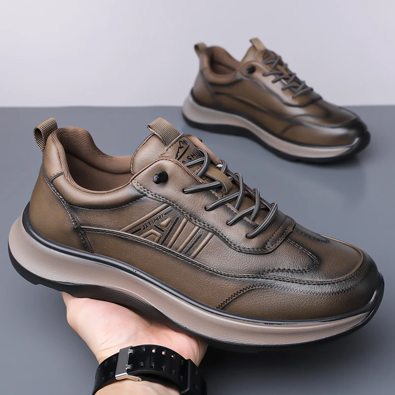 

Мужская повседневная спортивная обувь. Удобная высококачественная минималистичная обувь для вечеринок или работы. Для отдыха. Деловая. Черно-коричневая новинка на шнуровке.
