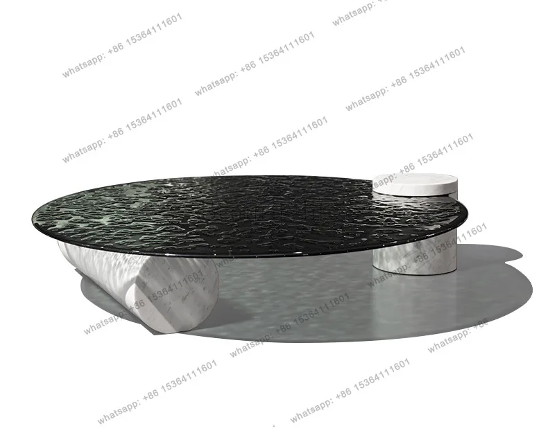 YJ High-end water ripple coffee table wabi sand wind gray glass bubble surface round marble designer creative glass round table