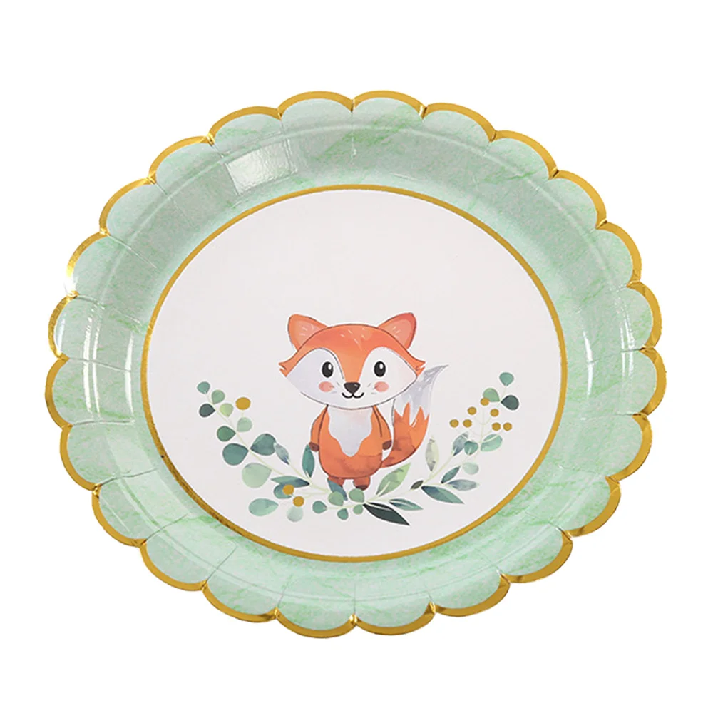Woodland Fox Geburtstagsparty-Zubehör, Geschirr, Fuchs, Babyparty, Dekorationen, Geschirr, Pappteller, Tasse, Serviette, Einwegbesteck – Detail 2